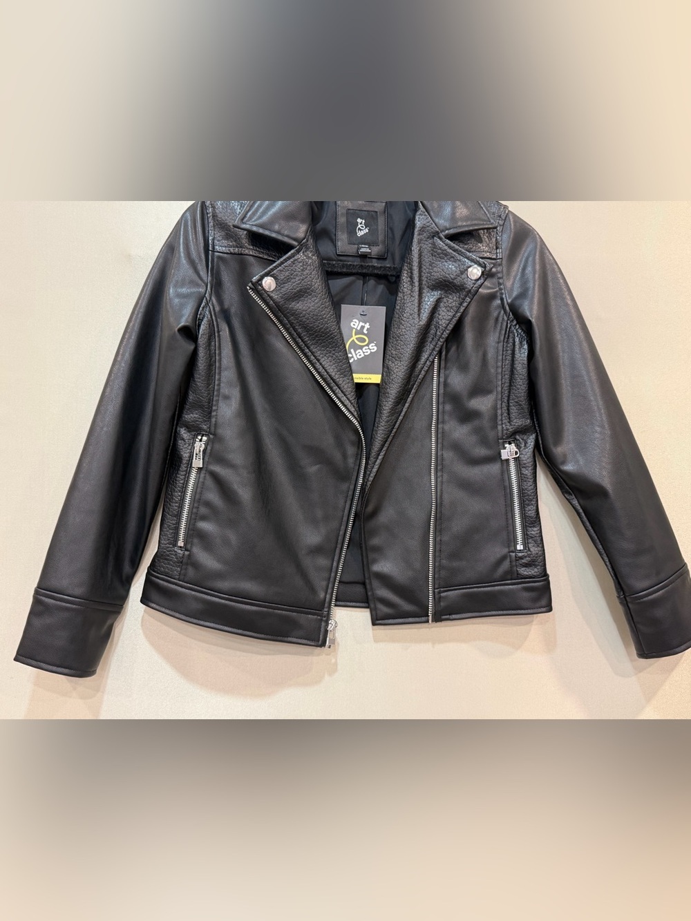 NWT Art Class Girls Size L (10-12) Black Faux Leather Biker Moto Jacket - Picture 2 of 12
